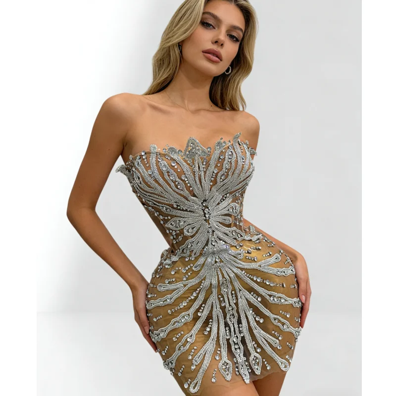Sparkling Diamonds Mesh See Through Backside Laces Short Dress Woman Birthday Dress Nightclub Dancers Performance Costume
Sparkling Diamonds Mesh See Through Backside Laces Short Dress Woman Birthday Dress Nightclub Dancers Performance Costume