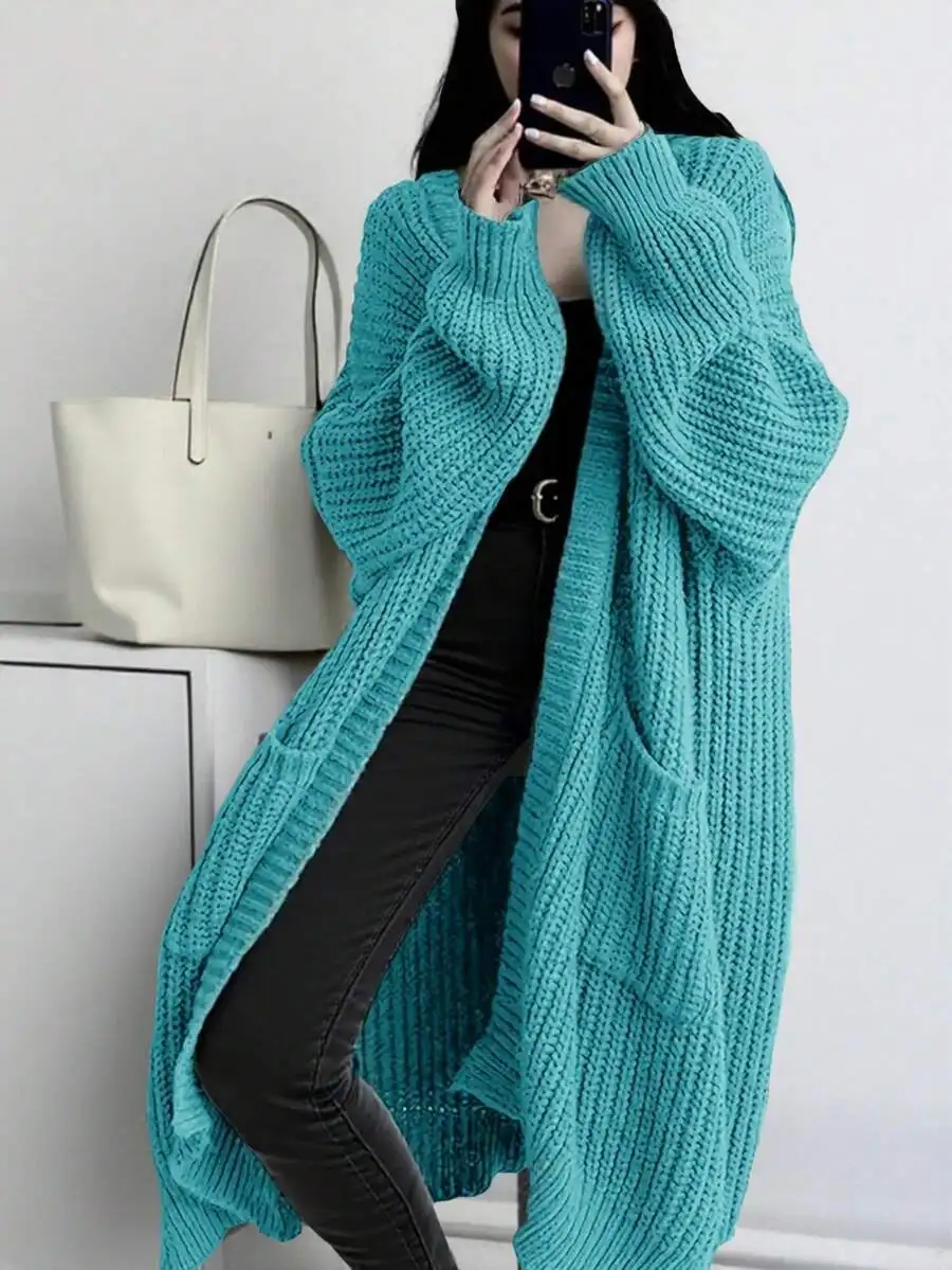 Solid Color Loose Knit Cardigan Casual Long Sleeve Sweater With Pockets Women
Solid Color Loose Knit Cardigan Casual Long Sleeve Sweater With Pockets Women