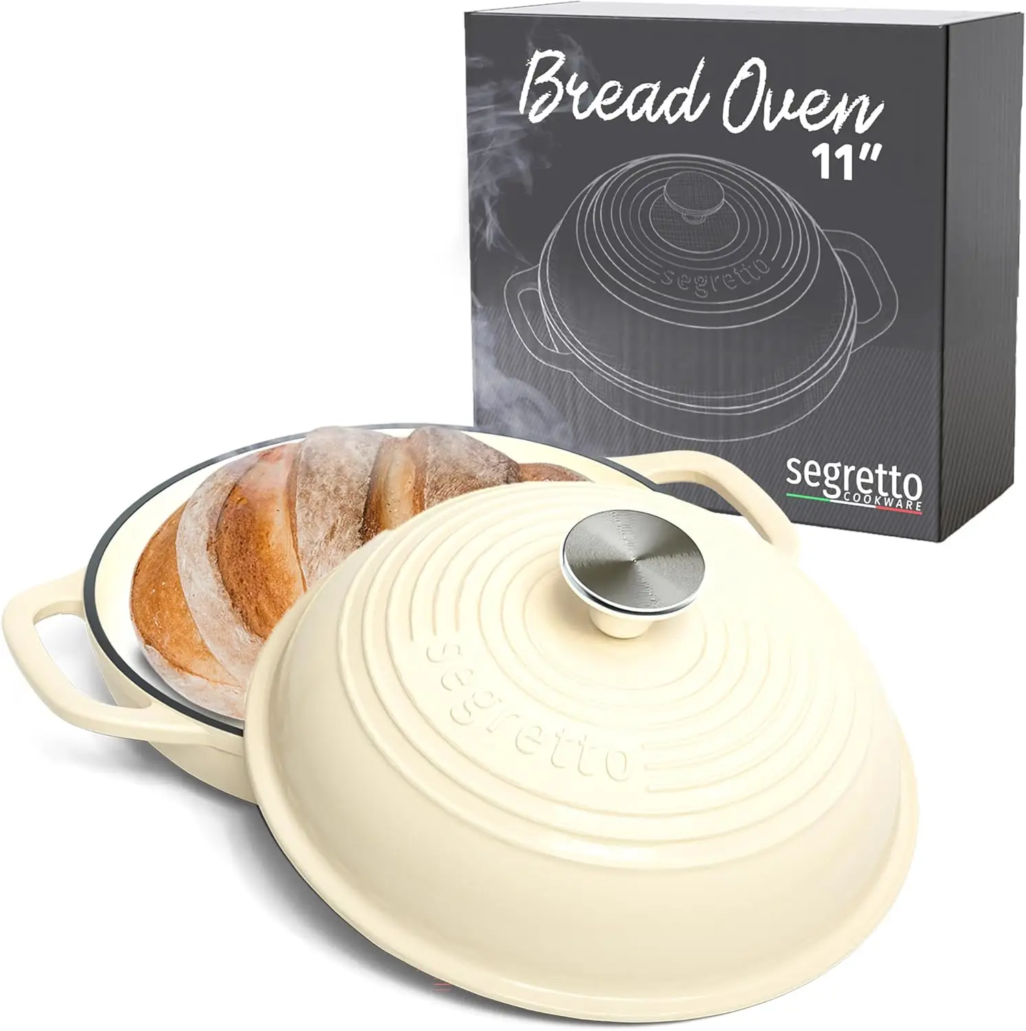 Cast Iron Bread Pan with Lid, 11” Bianco Perla (White) Bread Oven Cast Iron Sourdough Baking Pan, Dutch Oven for Bread
Cast Iron Bread Pan with Lid, 11” Bianco Perla (White) Bread Oven Cast Iron Sourdough Baking Pan, Dutch Oven for Bread