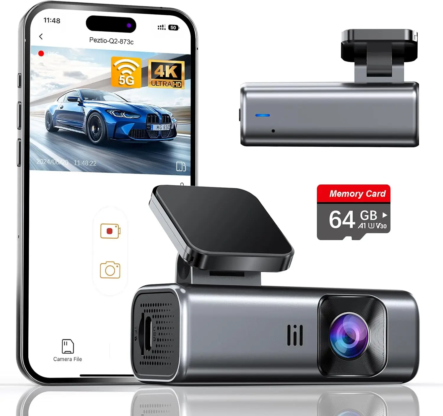 4K Dash Cam with Built-in WiFi, 64GB Card, Night Vision, Loop Recording, G-Sensor, Parking Monitor
4K Dash Cam with Built-in WiFi, 64GB Card, Night Vision, Loop Recording, G-Sensor, Parking Monitor