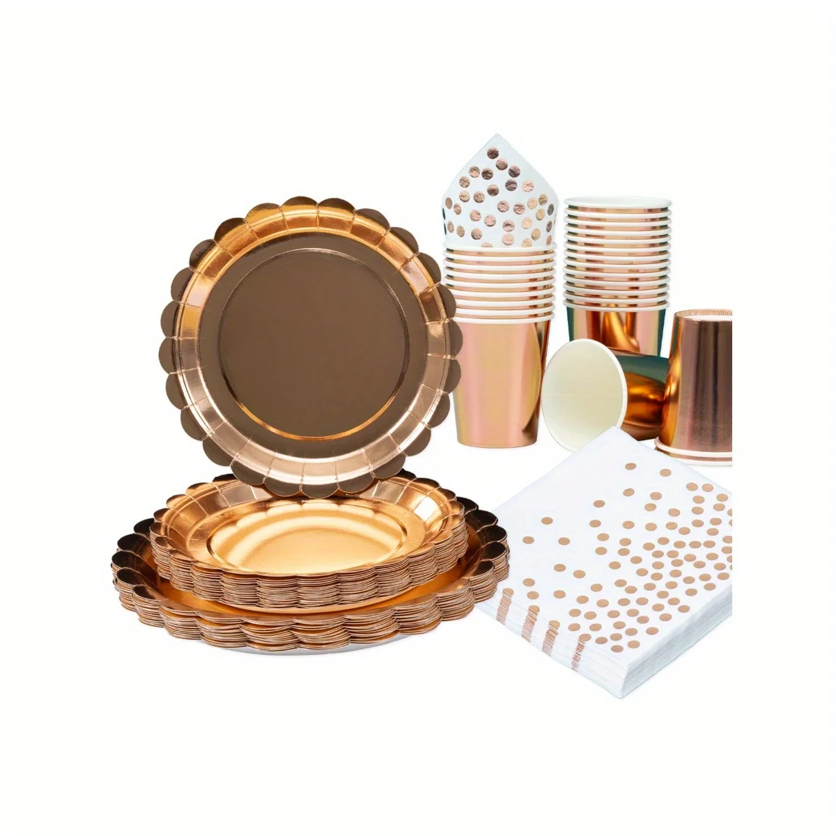 Rose Gold Petals 25Pcs Disposable Tableware Set 7/9 Inch Plates Cups Napkins Party Supplies for Birthday Wedding Family Picnic
Rose Gold Petals 25Pcs Disposable Tableware Set 7/9 Inch Plates Cups Napkins Party Supplies for Birthday Wedding Family Picnic