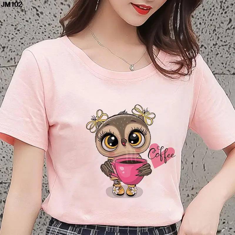 Harajuku Kawaii Owl Coffee Print Ladies T-shirt Summer Fashion Women Short Sleeve Tshirt Casual Pink Top Female Clothing T Shirt
Harajuku Kawaii Owl Coffee Print Ladies T-shirt Summer Fashion Women Short Sleeve Tshirt Casual Pink Top Female Clothing T Shirt