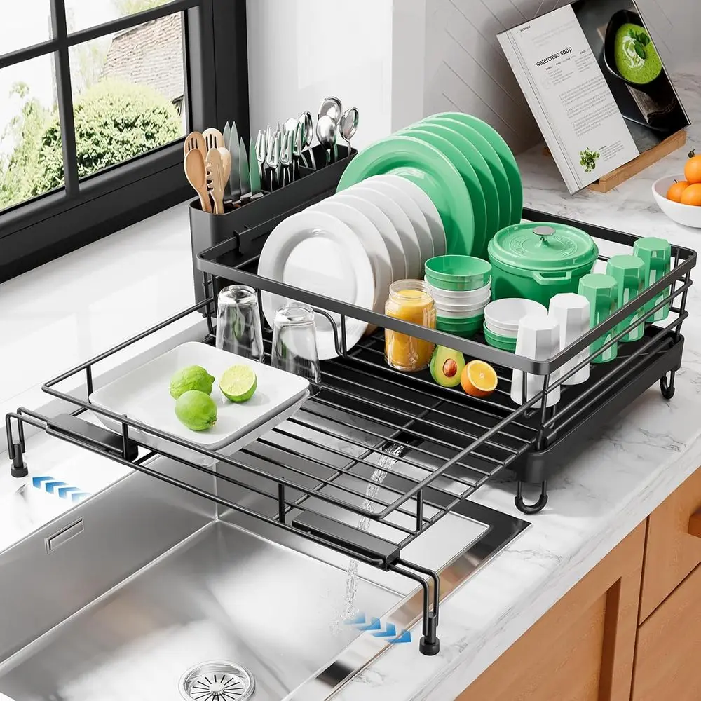 Dish Drying Rack - Rust-Resistant, Adjustable Legs, Cutlery Holder & Removable Draining Tray, Black, 15.6''-25.2''L × 16.9''W ×
Dish Drying Rack - Rust-Resistant, Adjustable Legs, Cutlery Holder & Removable Draining Tray, Black, 15.6''-25.2''L × 16.9''W ×
