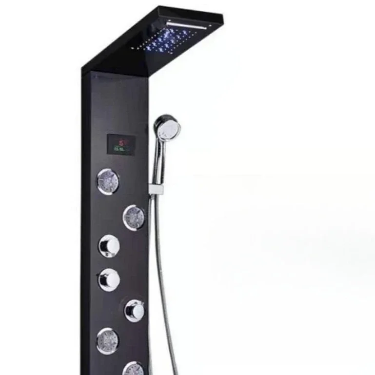 Digital temperature monitor, fingerprint-free brushed black titanium, stainless steel shower set
Digital temperature monitor, fingerprint-free brushed black titanium, stainless steel shower set