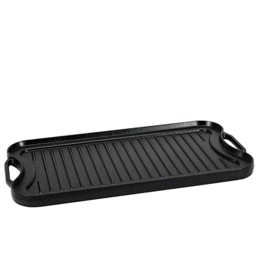 Pre-Seasoned Cast Iron Reversible Rectangular Grill/Griddle with Even Heat Distribution, Black, 20 x 10.63 x 0.98 inch
Pre-Seasoned Cast Iron Reversible Rectangular Grill/Griddle with Even Heat Distribution, Black, 20 x 10.63 x 0.98 inch