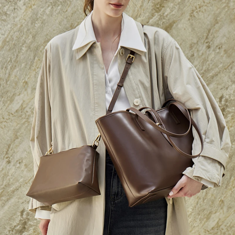 BURMINSA Chic Genuine Leather Tote Bags For Women Large Capacity Minimalist Commuter Office Shopper Shoulder Handbags With Pouch
BURMINSA Chic Genuine Leather Tote Bags For Women Large Capacity Minimalist Commuter Office Shopper Shoulder Handbags With Pouch