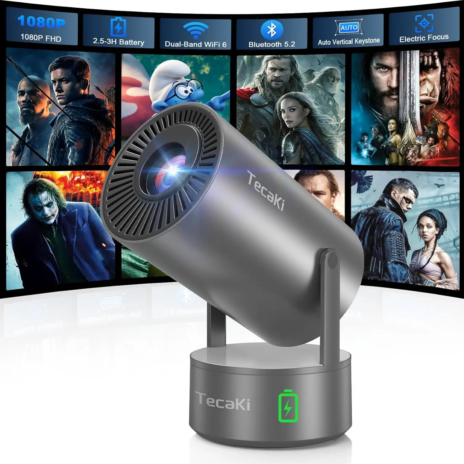 Projector with WiFi and Bluetooth, Mini Portable Projector with Built-in Rechargeable Battery for Outdoor, 1080P Supported, Elec
Projector with WiFi and Bluetooth, Mini Portable Projector with Built-in Rechargeable Battery for Outdoor, 1080P Supported, Elec