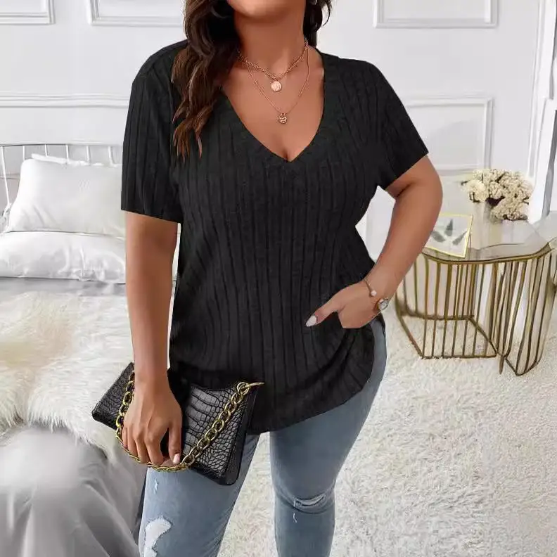 Large Size Women's ort Sve T-irt Collar Pit Stripe Splice Pure Color Polyester Fiber Summer Faion Ladies' Top
Large Size Women's ort Sve T-irt Collar Pit Stripe Splice Pure Color Polyester Fiber Summer Faion Ladies' Top