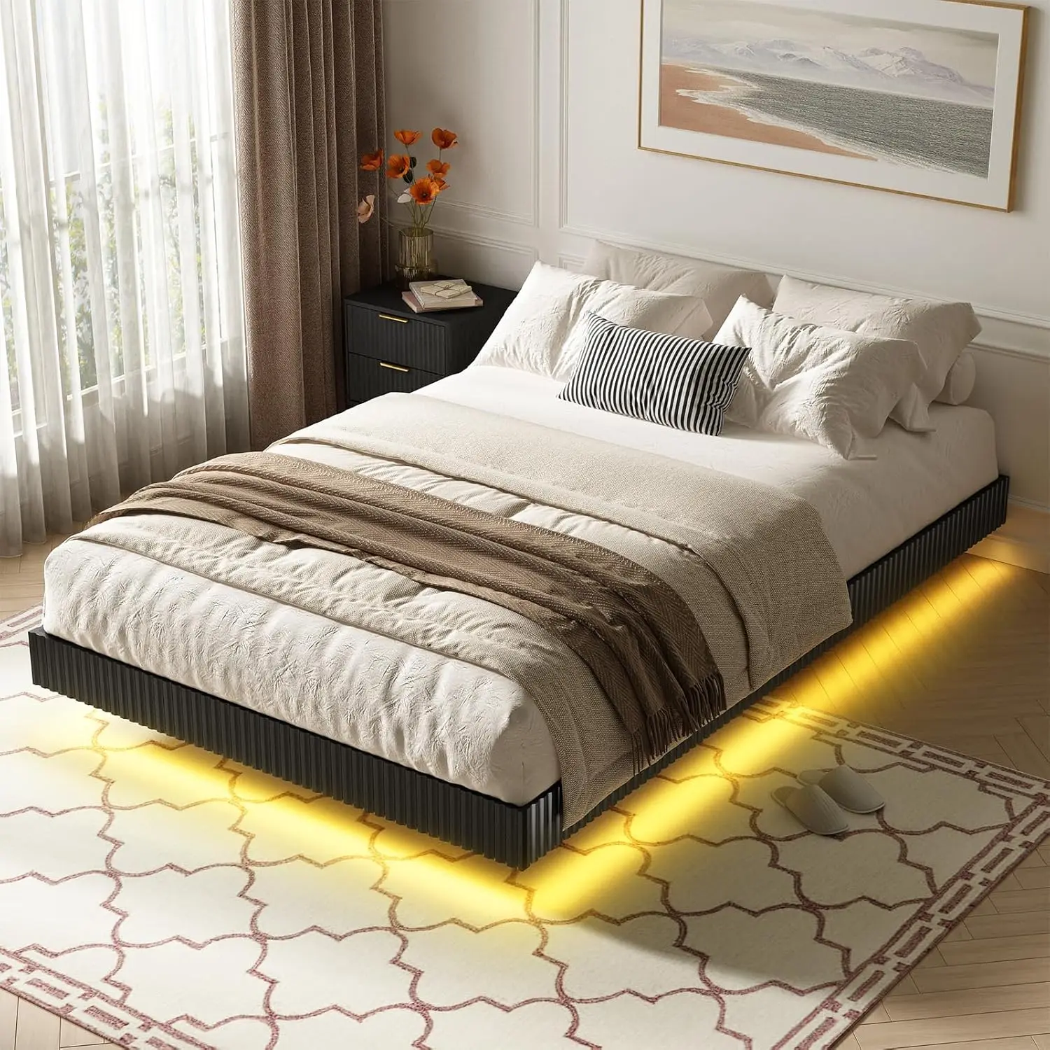 Floating Bed Frame Queen with LED Lights, Queen Size Floating Bed Frame with Fluted Wood Platform, Heavy Duty Steel, Customized
Floating Bed Frame Queen with LED Lights, Queen Size Floating Bed Frame with Fluted Wood Platform, Heavy Duty Steel, Customized