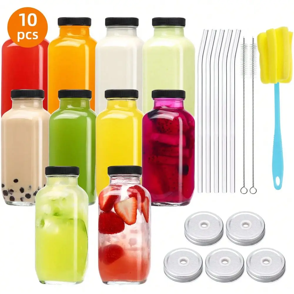 10 Pack 16oz Reusable Glass Juice Bottles With Lids Straws, Portable Drink Containers With Cleaning Brush For Gym, Picnic, Part
10 Pack 16oz Reusable Glass Juice Bottles With Lids Straws, Portable Drink Containers With Cleaning Brush For Gym, Picnic, Part