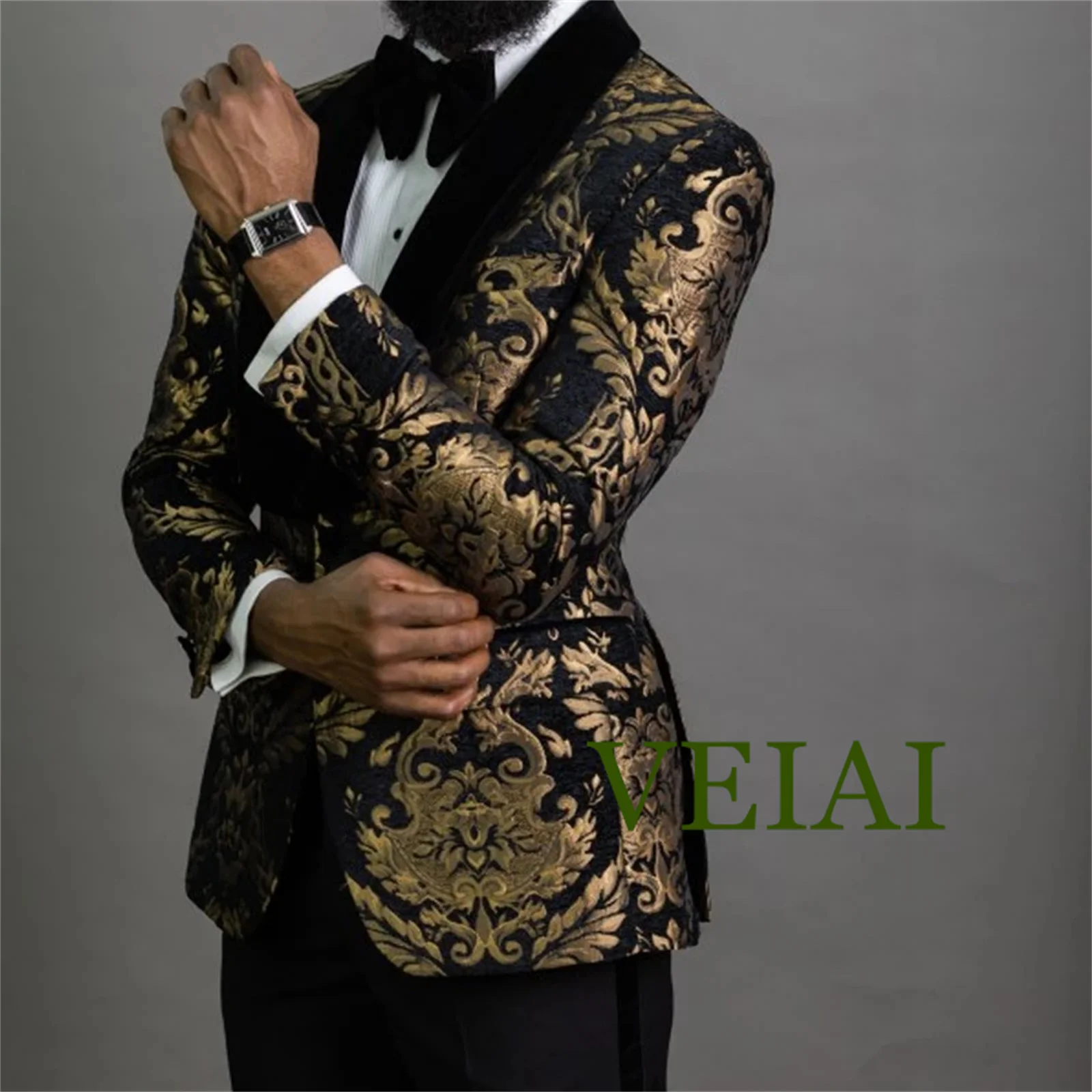 Customized2 Piece Black Floral Jacquard Prom Men Suits Slim Fit with Velvet Shawl Lapel Wedding Groom Tuxedo Male Fashion Clothe
Customized2 Piece Black Floral Jacquard Prom Men Suits Slim Fit with Velvet Shawl Lapel Wedding Groom Tuxedo Male Fashion Clothe