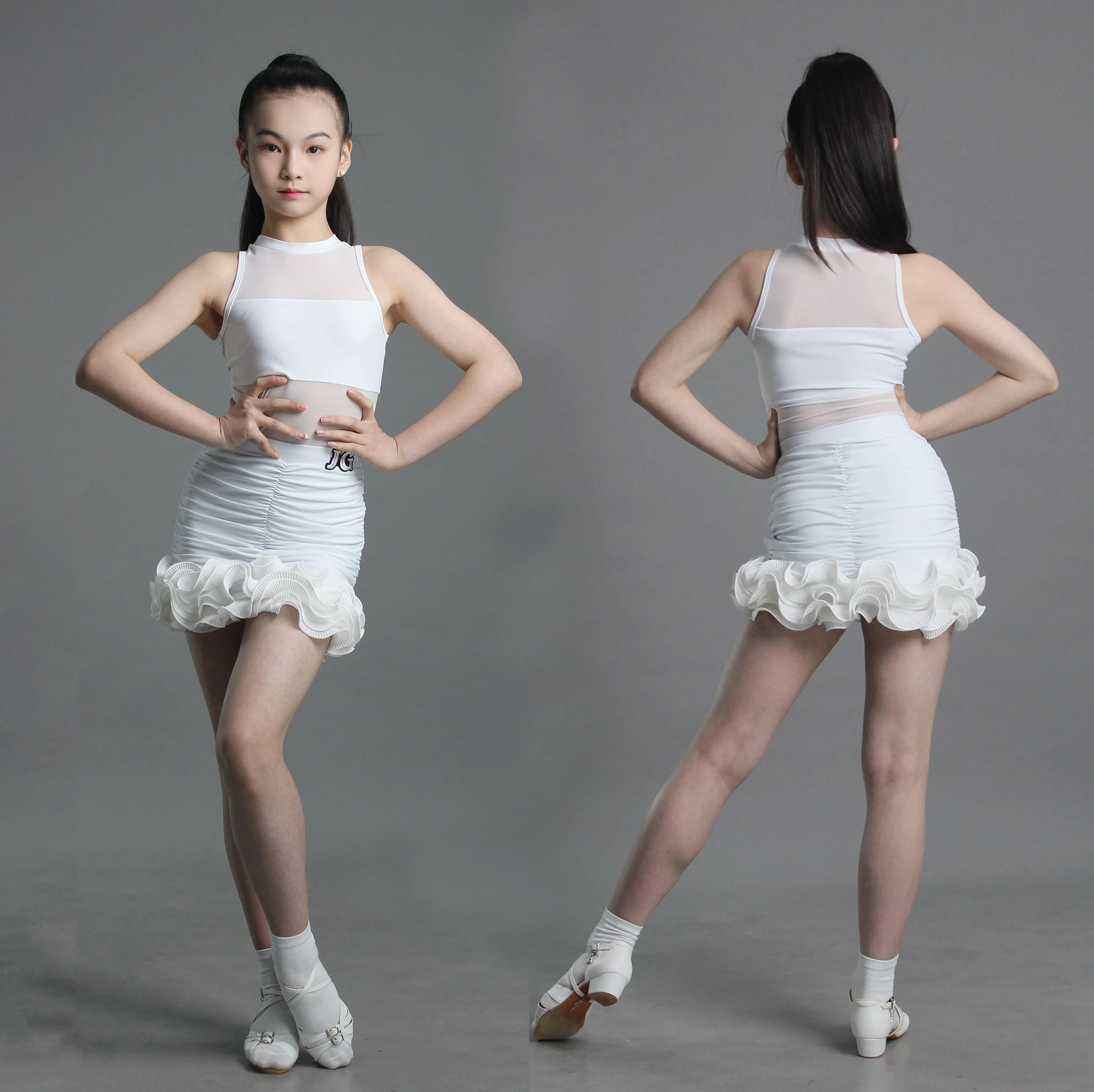 Girls Latin Dance Dress Sleeveless White Tops Lace Skirt Professional Practice Training Dress Cha Cha Rumba Dance Costume V23815
Girls Latin Dance Dress Sleeveless White Tops Lace Skirt Professional Practice Training Dress Cha Cha Rumba Dance Costume V23815