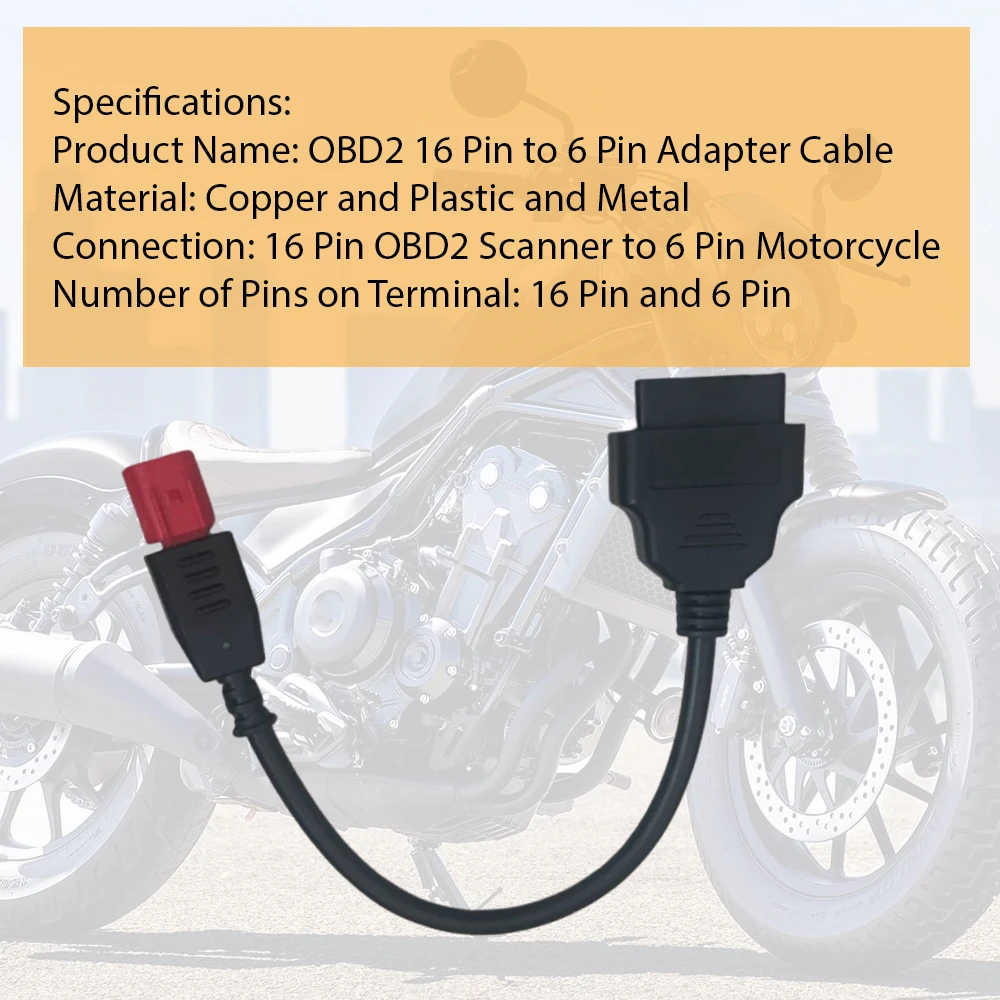 6 Pin to 16 Pin OBD2 Diagnostic Adapter Cable for Moto Guzzi Piaggio Vespa Motorcycle Car Fault Diagnosis and Detector Connector
6 Pin to 16 Pin OBD2 Diagnostic Adapter Cable for Moto Guzzi Piaggio Vespa Motorcycle Car Fault Diagnosis and Detector Connector