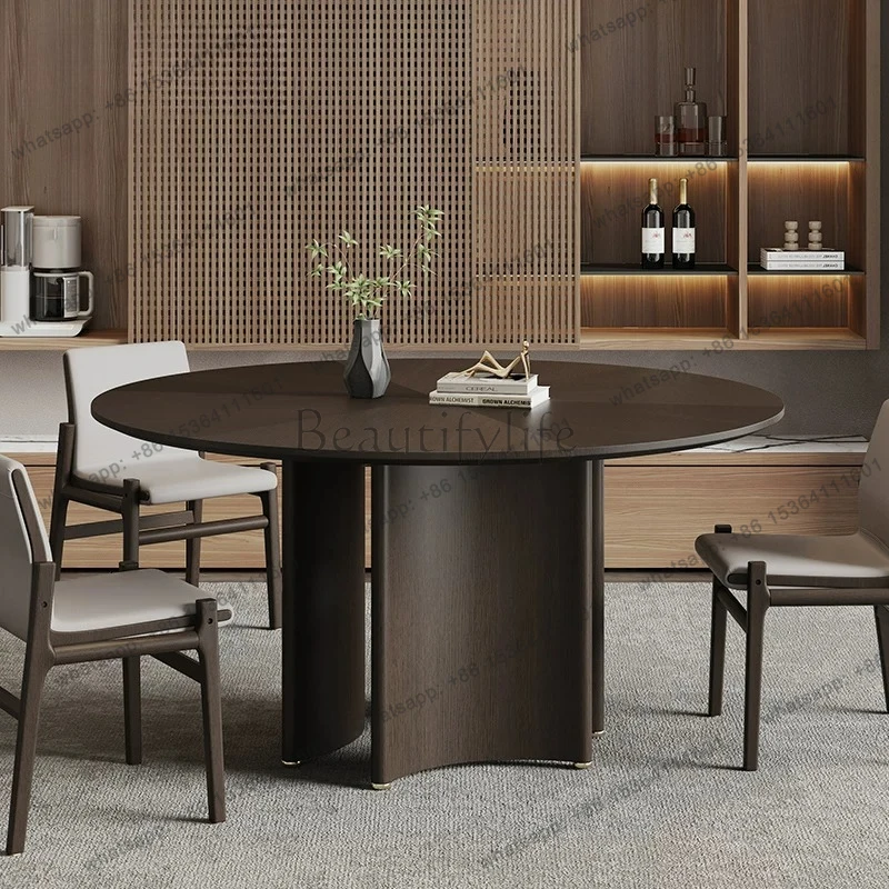 Italian minimalist round dining table household smoked wood color simple modern light luxury dining table
Italian minimalist round dining table household smoked wood color simple modern light luxury dining table