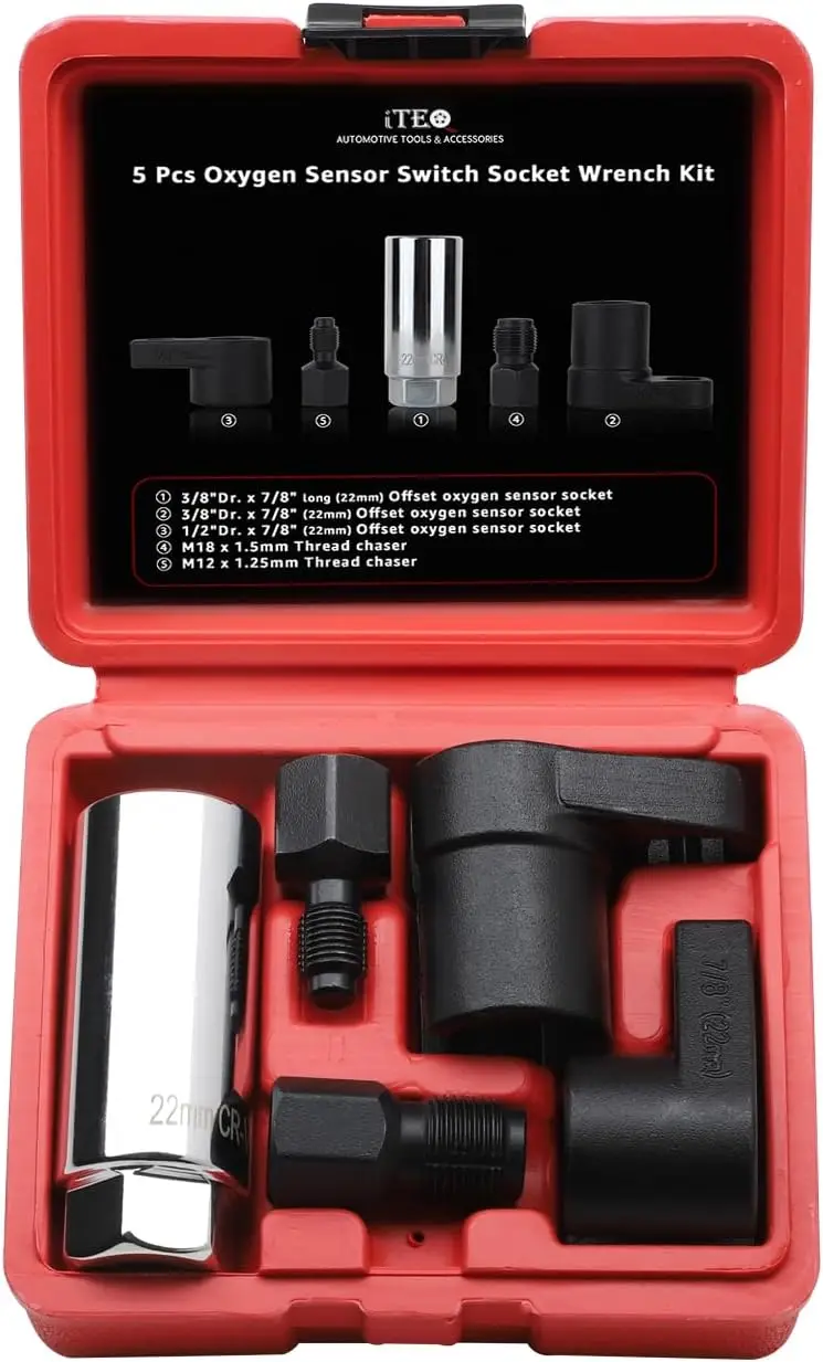 5 Pcs Oxygen Sensor Socket Wrench Remover & Thread Chaser Set
5 Pcs Oxygen Sensor Socket Wrench Remover & Thread Chaser Set