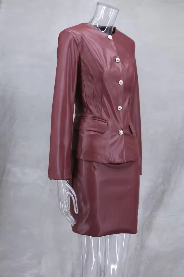 2025 New Burgundy Pu Leather Skirt Sets Elegant O-neck Single Breasted Slim Jackets 2 Piece Suit Female Office High Streetwear
2025 New Burgundy Pu Leather Skirt Sets Elegant O-neck Single Breasted Slim Jackets 2 Piece Suit Female Office High Streetwear