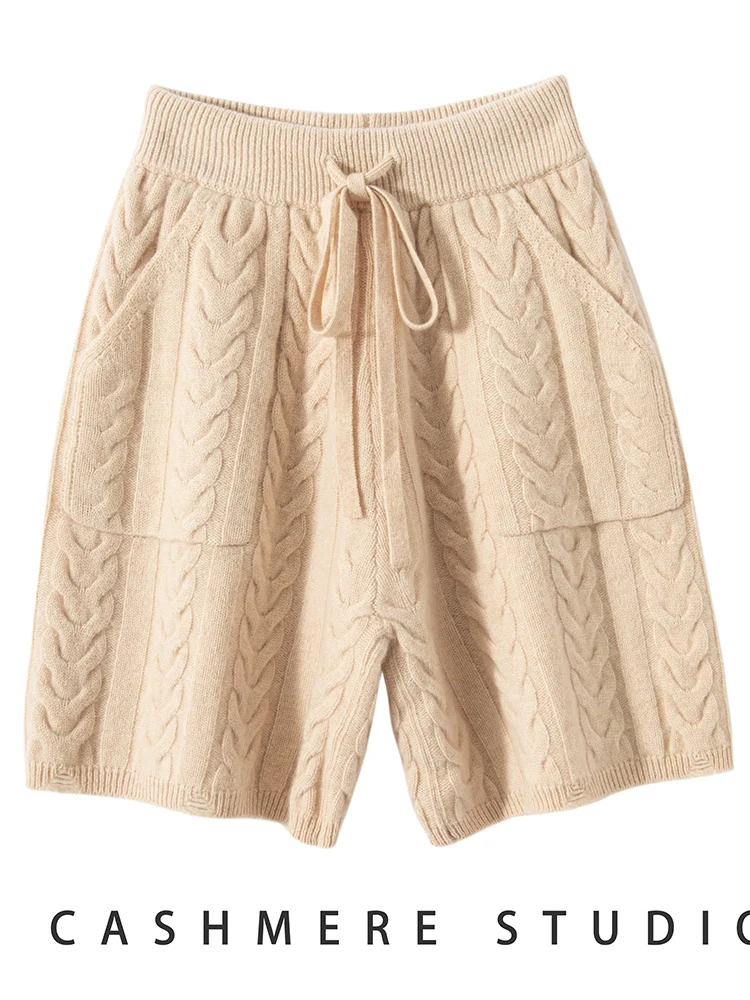 New Women's 100% Cashmere Cable Knit Shorts Pants Autumn Winter High Quality Thick Wide Leg Pants Cashmere Knitwear Casual Style
New Women's 100% Cashmere Cable Knit Shorts Pants Autumn Winter High Quality Thick Wide Leg Pants Cashmere Knitwear Casual Style