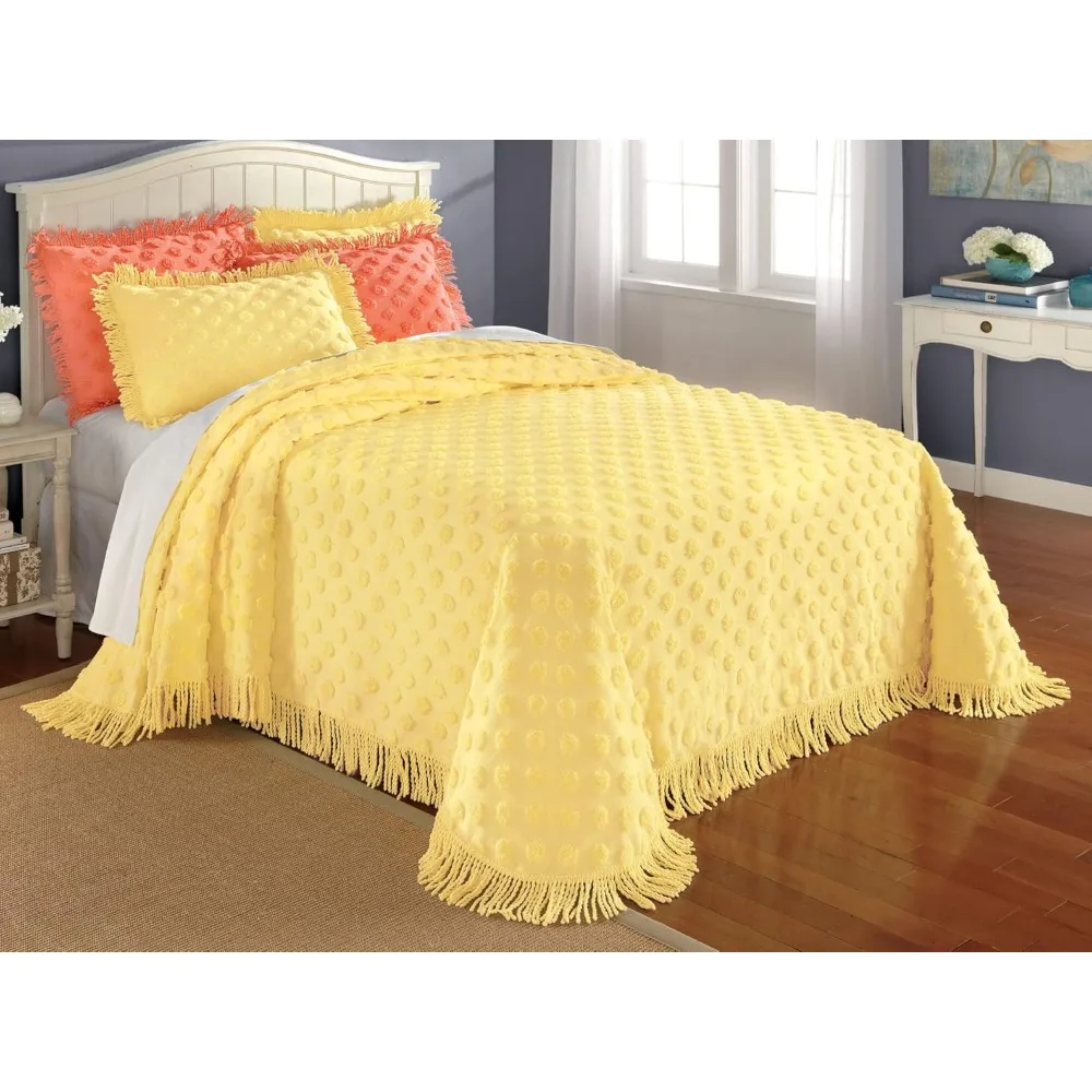 Luxurious Chenille Dot Bedspread, Queen Size, Soft Cotton Comforter in Yellow, Cozy and Modern Tufted Design with Fringe Border
Luxurious Chenille Dot Bedspread, Queen Size, Soft Cotton Comforter in Yellow, Cozy and Modern Tufted Design with Fringe Border