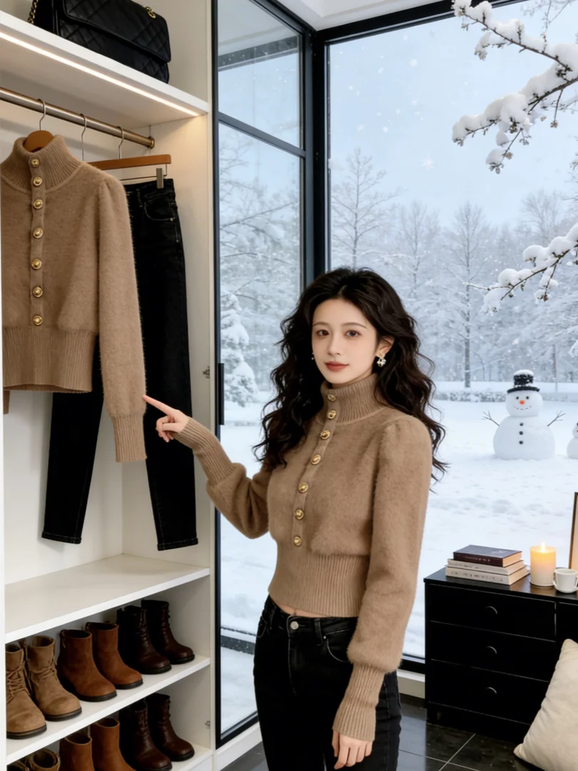 Шикарный зимний вязаный свитер цвета кэмел для женщин: модный, с поясом, высоким воротником, теплый, с длинными рукавами, на молнии, цветной, топ
Шикарный зимний вязаный свитер цвета кэмел для женщин: модный, с поясом, высоким воротником, теплый, с длинными рукавами, на молнии, цветной, топ