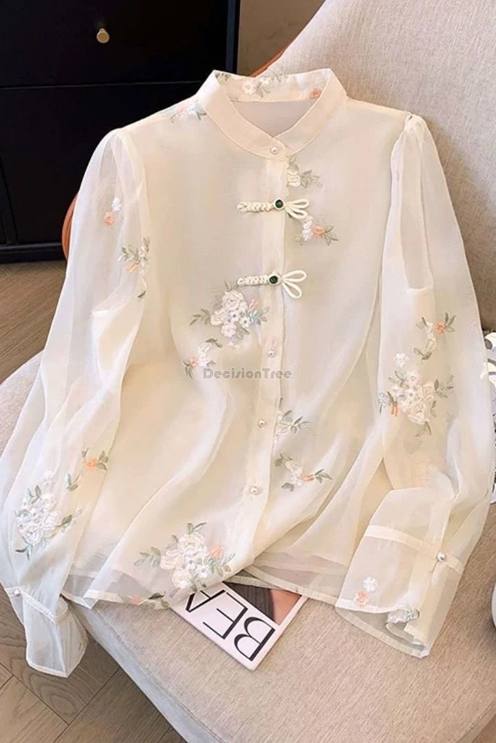 2025 new chinese style embroidery chiffon shirt for spring/summer women's long sleeve cheongsam button qipao shirt tang suit top
2025 new chinese style embroidery chiffon shirt for spring/summer women's long sleeve cheongsam button qipao shirt tang suit top