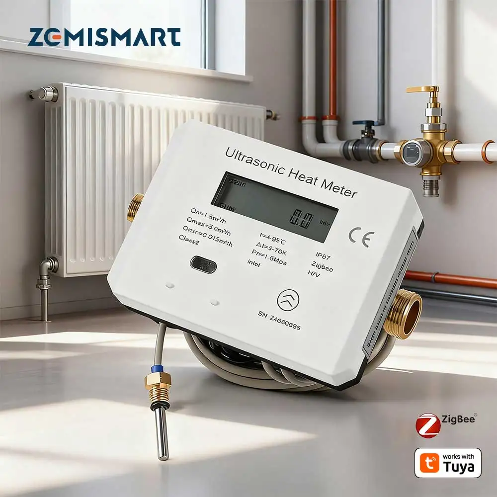 Zigbee Smart Ultrasonic Heat Meter LCD Display Air Conditioner Cold and Heat Water Meter Heating Energy Meter Work with Tuya App