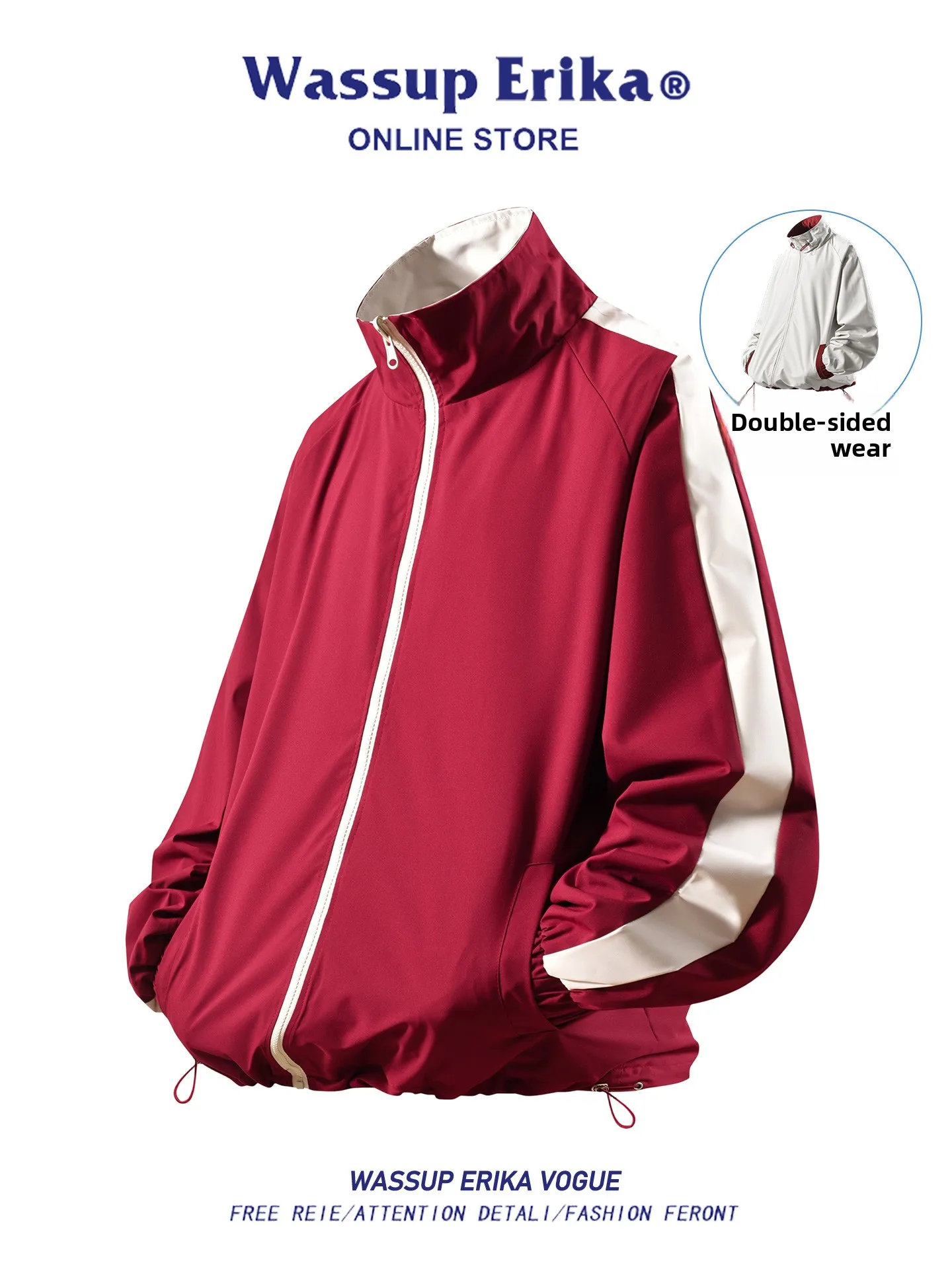 Wassup Erika Мужская двусторонняя одежда с воротником-стойкой Jaet, повседневная свободная универсальная весенне-осенняя модная полиэфирная волокно
Wassup Erika Мужская двусторонняя одежда с воротником-стойкой Jaet, повседневная свободная универсальная весенне-осенняя модная полиэфирная волокно