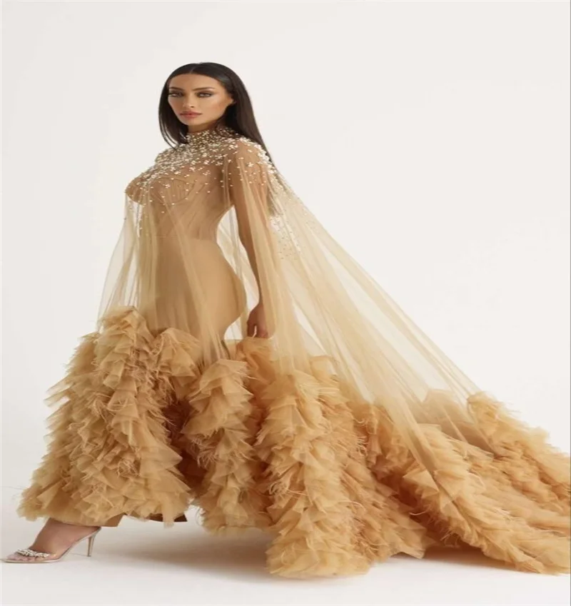 Champagne Women Prom Dress Sexy Sheer High Neck Full Sleeves Tiered Tulle Evening Gown Customized Robe(No inside dress)
Champagne Women Prom Dress Sexy Sheer High Neck Full Sleeves Tiered Tulle Evening Gown Customized Robe(No inside dress)