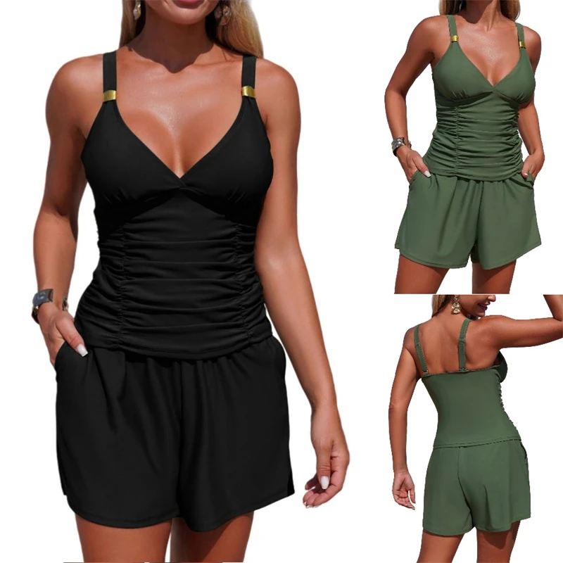 2026 Womens Two Pieces Swimsuits Sets Tummy Control Swimwear Tank V-Neck Vest and Boyshorts Bathing Suit with Pocket
2026 Womens Two Pieces Swimsuits Sets Tummy Control Swimwear Tank V-Neck Vest and Boyshorts Bathing Suit with Pocket