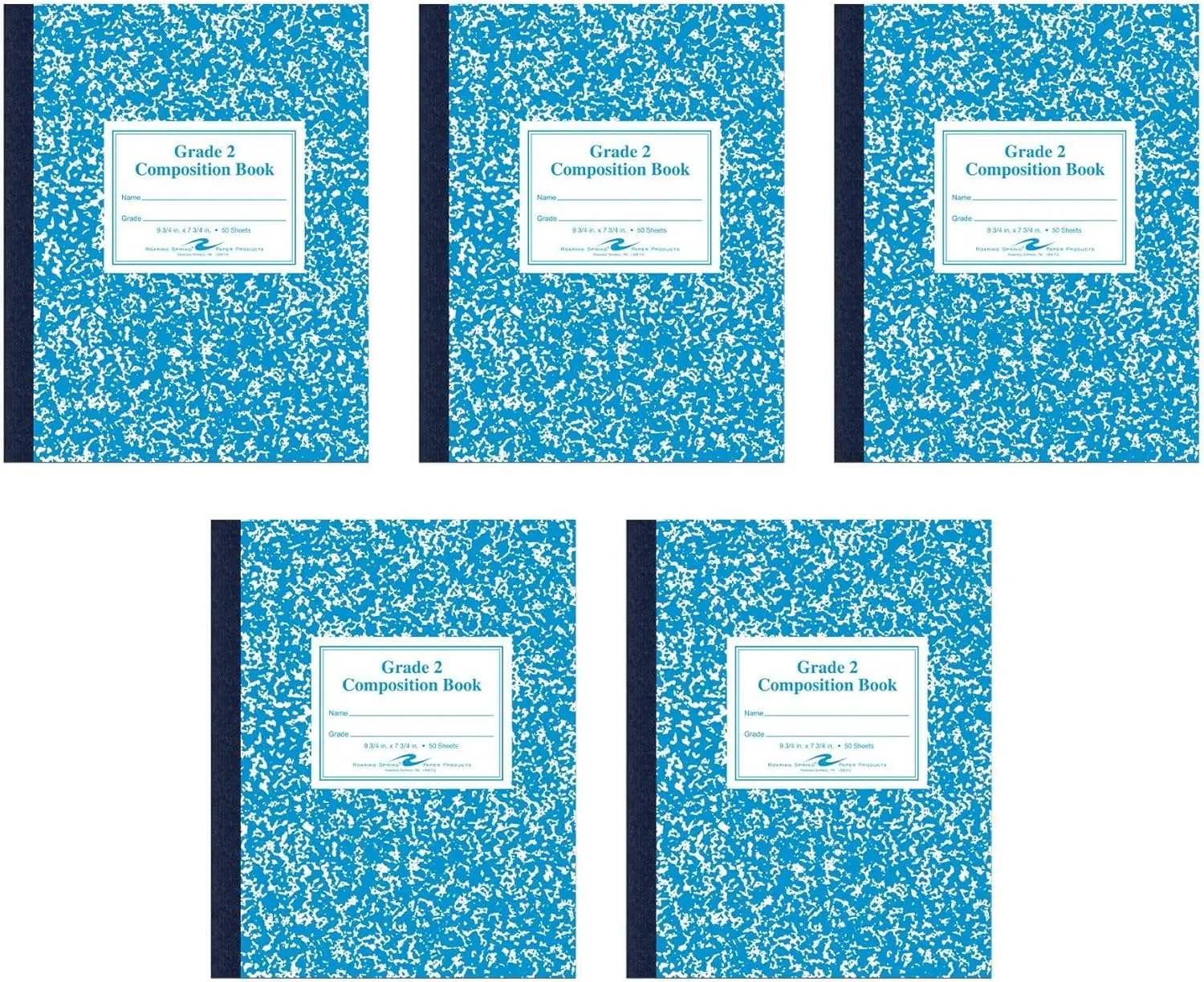 5-Pack Composition Notebooks, Grade 2 Ruled, 50 Sheets White Paper, Blue Marble Cover for Writing Practice
5-Pack Composition Notebooks, Grade 2 Ruled, 50 Sheets White Paper, Blue Marble Cover for Writing Practice