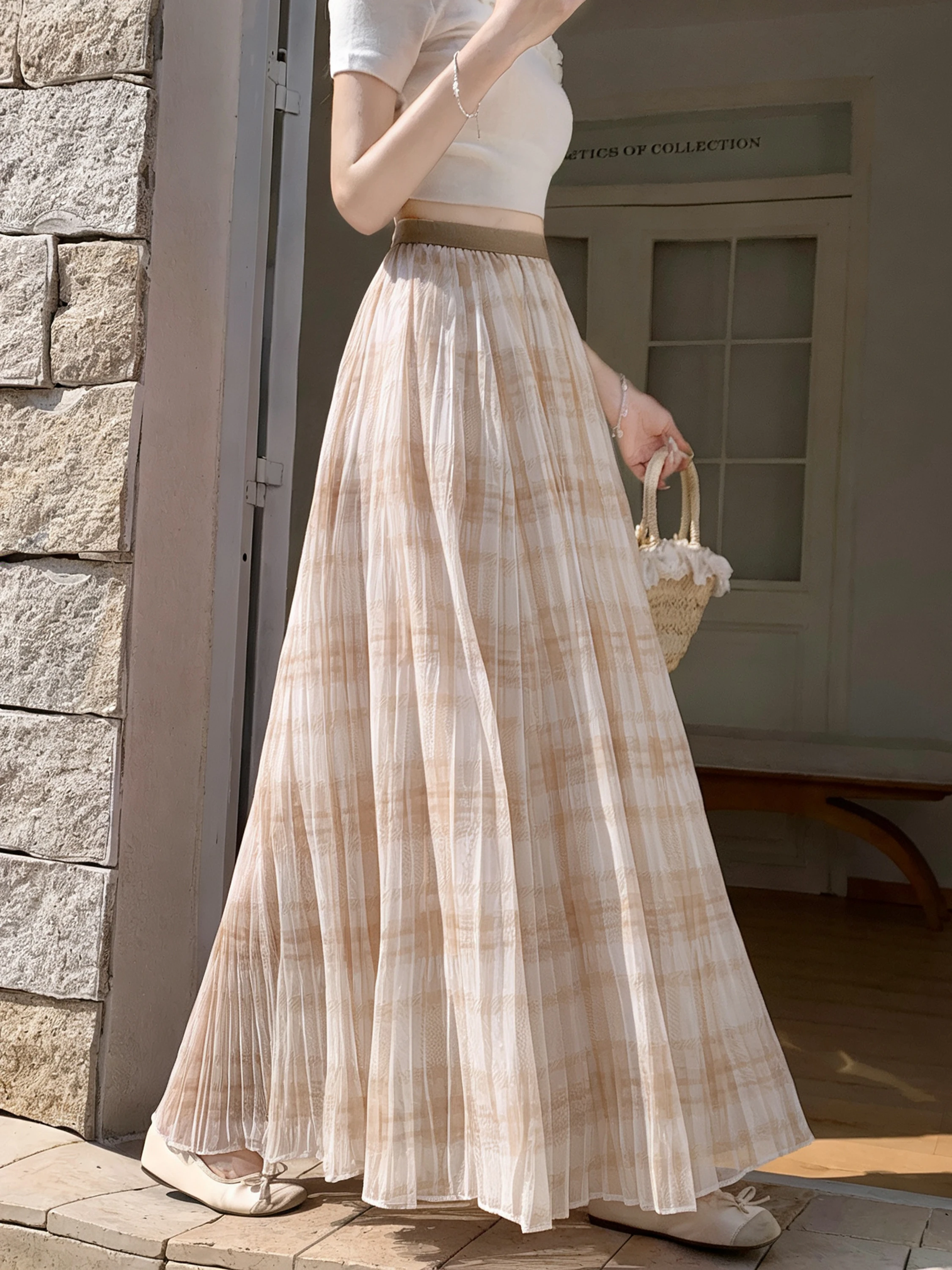 Summer New High Waist Plaid Net Gored Skirt Women Casual Loose A-Line Long Umbrella Skirt Korean Style Commute Polyester Fiber
Summer New High Waist Plaid Net Gored Skirt Women Casual Loose A-Line Long Umbrella Skirt Korean Style Commute Polyester Fiber