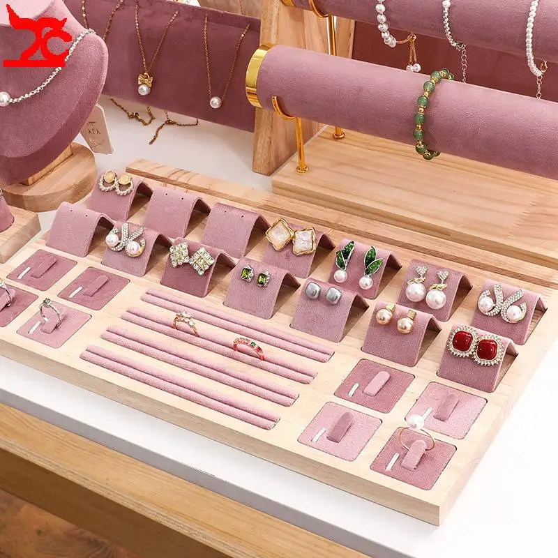 Decorative Necklace Ring Bracelet Display Stand Pink And Wood Set Jewelry Holder Watch Earring organizer Showcase
Decorative Necklace Ring Bracelet Display Stand Pink And Wood Set Jewelry Holder Watch Earring organizer Showcase