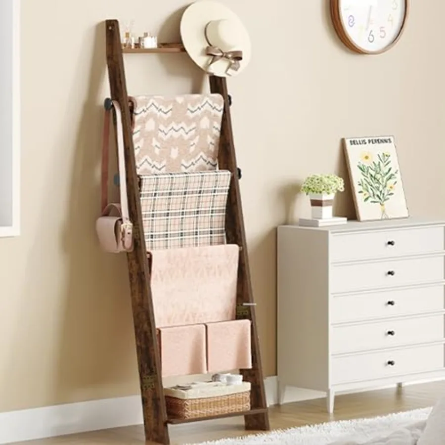 Blanket Ladder for Living Room Decorative Quilt Rack with 4 Removable Hooks 6-Tier Blanket Ladder Shelf for Bedroom Rustic Brow
Blanket Ladder for Living Room Decorative Quilt Rack with 4 Removable Hooks 6-Tier Blanket Ladder Shelf for Bedroom Rustic Brow