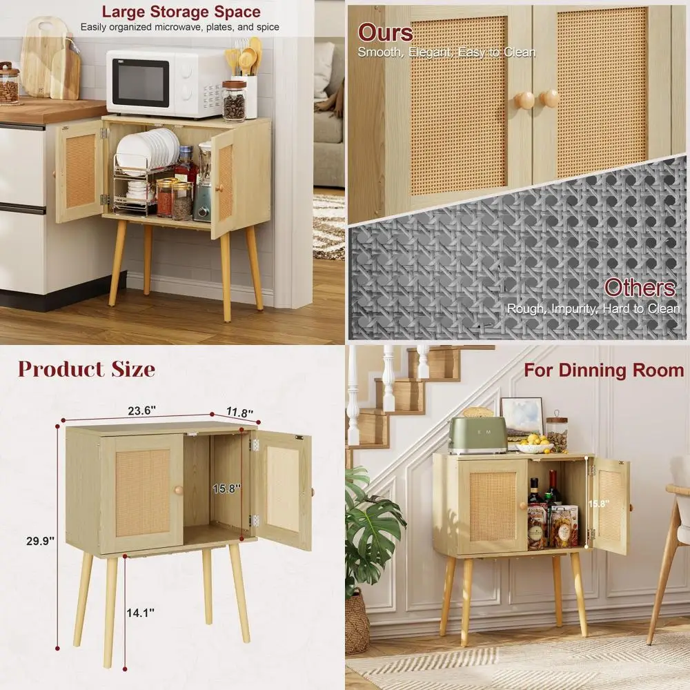 Kitchen Buffet Cabinet with Rattan Doors, Tall Wood Legs, Bohemian Media Console for Entryway, Living Room, Small Spaces
Kitchen Buffet Cabinet with Rattan Doors, Tall Wood Legs, Bohemian Media Console for Entryway, Living Room, Small Spaces