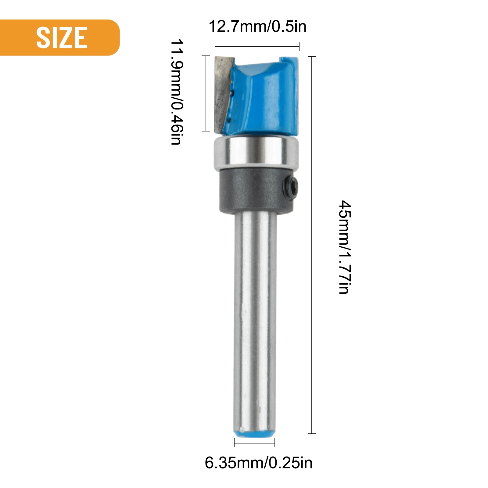 Blue/Silver Straight Flute Trim Pattern Router Bit, 6 35mm Shank, Carbide Material, Perfect for Template Routing
Blue/Silver Straight Flute Trim Pattern Router Bit, 6 35mm Shank, Carbide Material, Perfect for Template Routing
