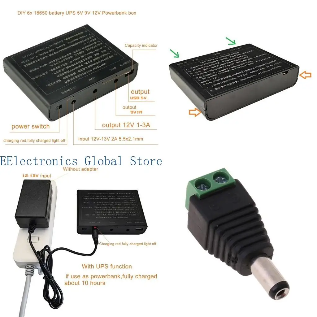 462B 6x 18650 Batteries UPS DIY Box for Cellphone WiFi Router LED Light Security Camera USB for DC 12V Out
462B 6x 18650 Batteries UPS DIY Box for Cellphone WiFi Router LED Light Security Camera USB for DC 12V Out