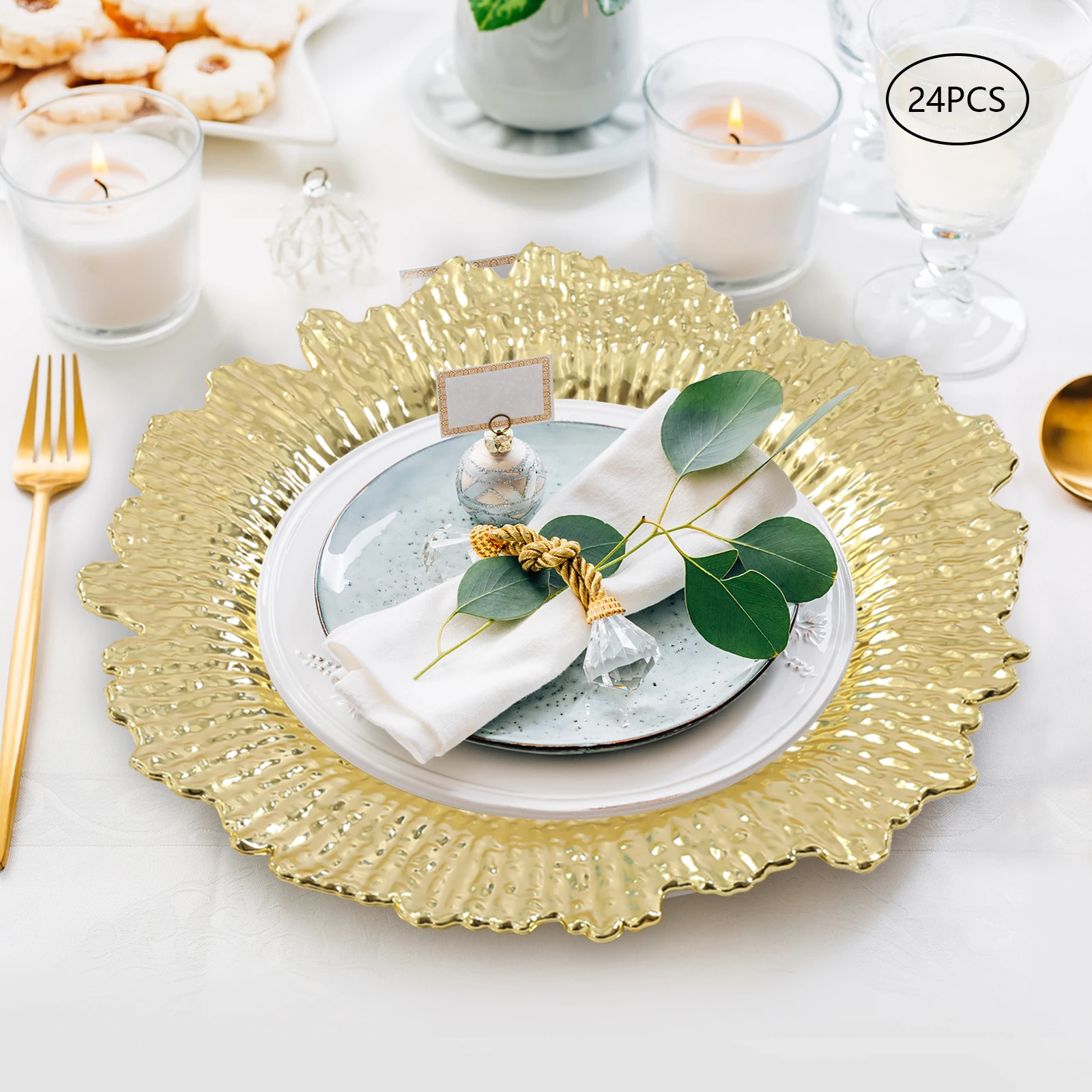24 Pack Charger Plates 13inch Round Gold Plastic Reef Dish for Dinner Plate,Wedding,Party Elegant Decoration Place mats
24 Pack Charger Plates 13inch Round Gold Plastic Reef Dish for Dinner Plate,Wedding,Party Elegant Decoration Place mats