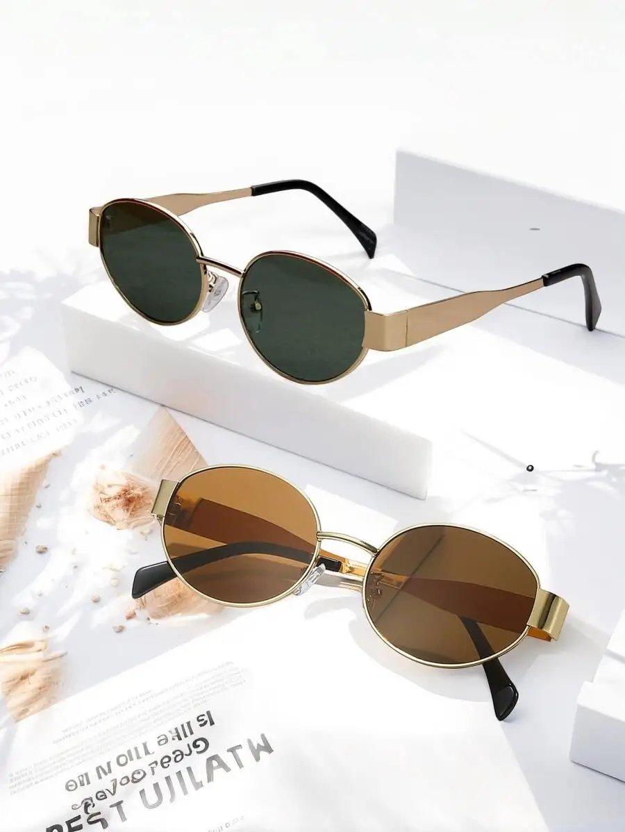 2-Pack Oval Metal Frame Sunglasses for Women - Gold Tone, Green & Brown Lenses
2-Pack Oval Metal Frame Sunglasses for Women - Gold Tone, Green & Brown Lenses