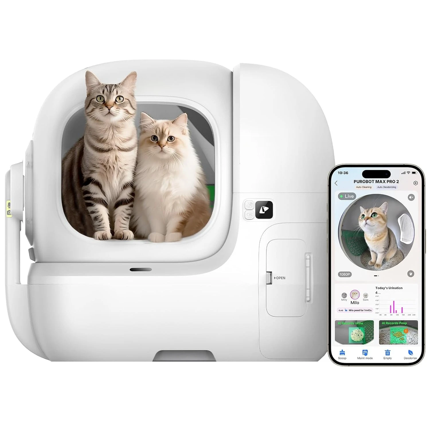 Автоматический самоочищающийся лоток для кошек Purobot Max Pro 2 с AI-камерой и широким входом, модель 2025 года, 210 ° Широкоугольный объектив с индивидуальной настройкой для распознавания лиц
Автоматический самоочищающийся лоток для кошек Purobot Max Pro 2 с AI-камерой и широким входом, модель 2025 года, 210 ° Широкоугольный объектив с индивидуальной настройкой для распознавания лиц