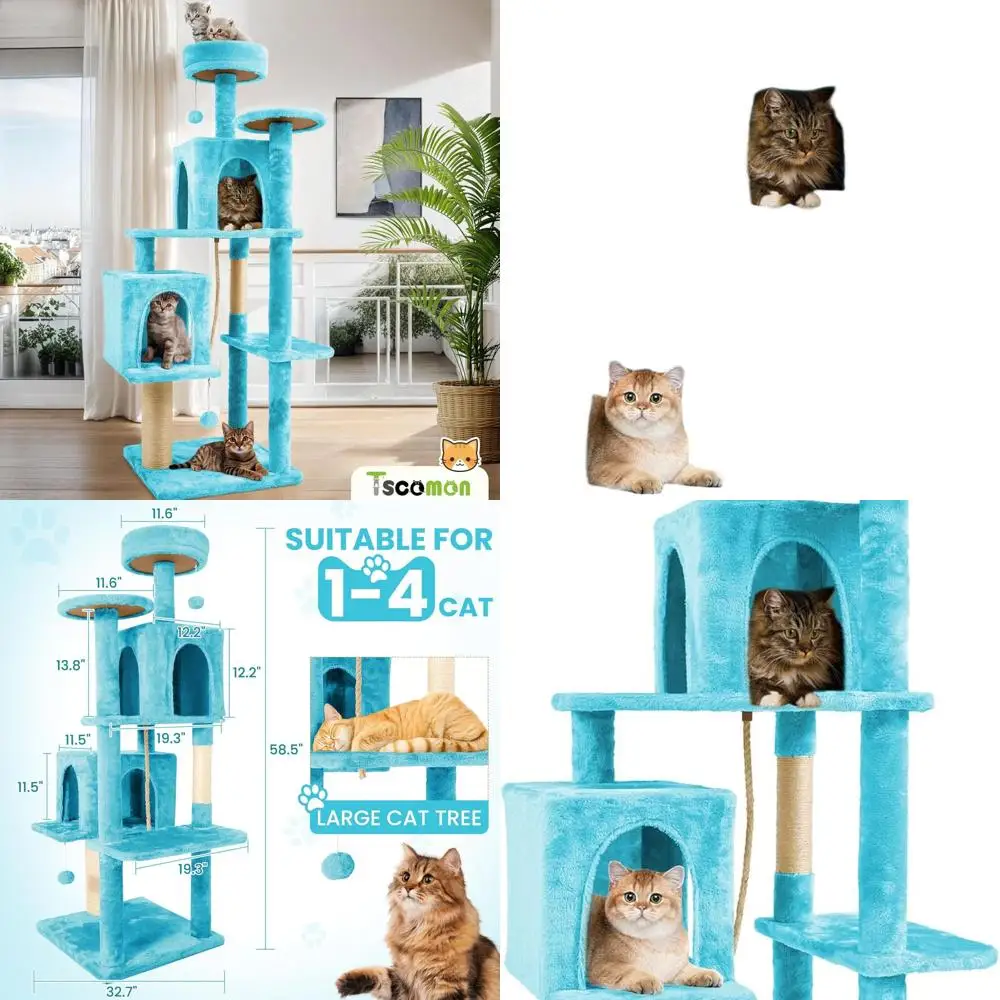 Indoor Multi-Level Cat Tower with Plush and Sisal Rope, Peacock Blue, 58.5 Tall
Indoor Multi-Level Cat Tower with Plush and Sisal Rope, Peacock Blue, 58.5 Tall
