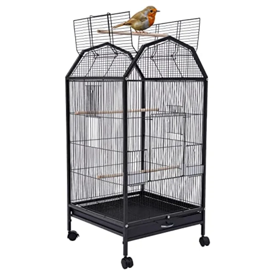 Parrot cage for medium small birds wrought iron black open-top design with 360-degree view rolling stand spacious flight space
Parrot cage for medium small birds wrought iron black open-top design with 360-degree view rolling stand spacious flight space