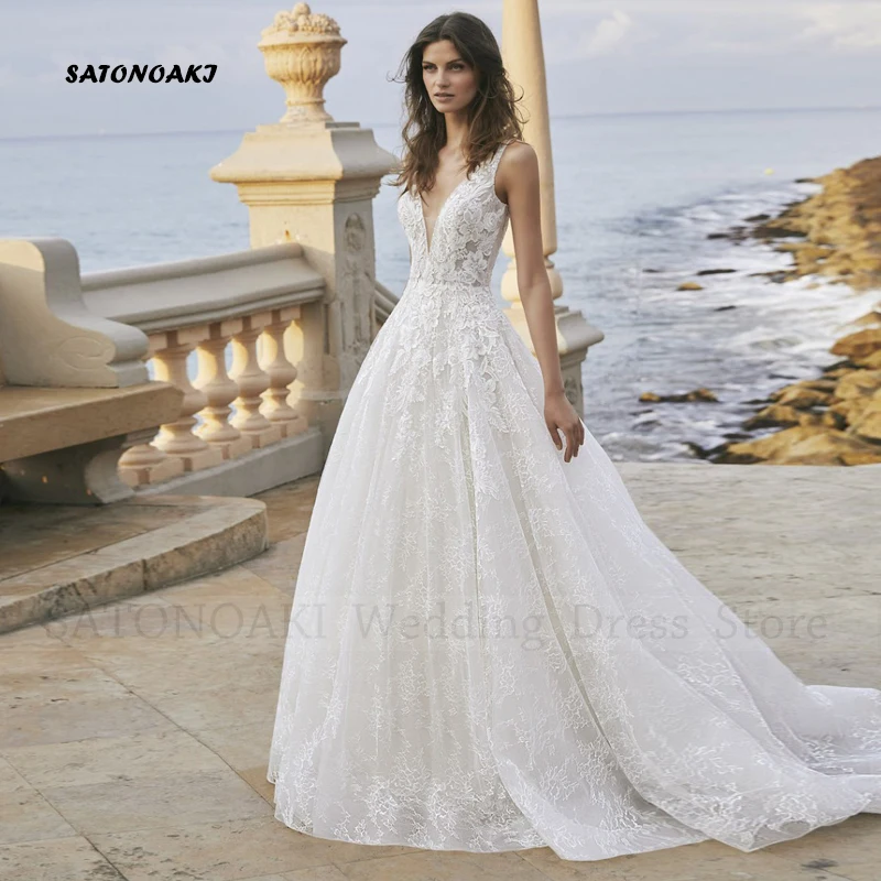 Elegant Boho Lace Wedding Dress for Women A-Line V-Neck Backless Sweep Train Appliques Bride Gown Vestido De Novia Robe Mariée
Elegant Boho Lace Wedding Dress for Women A-Line V-Neck Backless Sweep Train Appliques Bride Gown Vestido De Novia Robe Mariée