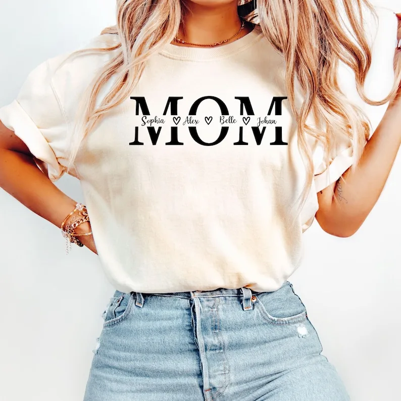 Custom Mom Child Name Text Shirt Female Vintage Color Short Sleeve Tee Personalized Mama Gift Mother's Day Gift Outfits
Custom Mom Child Name Text Shirt Female Vintage Color Short Sleeve Tee Personalized Mama Gift Mother's Day Gift Outfits