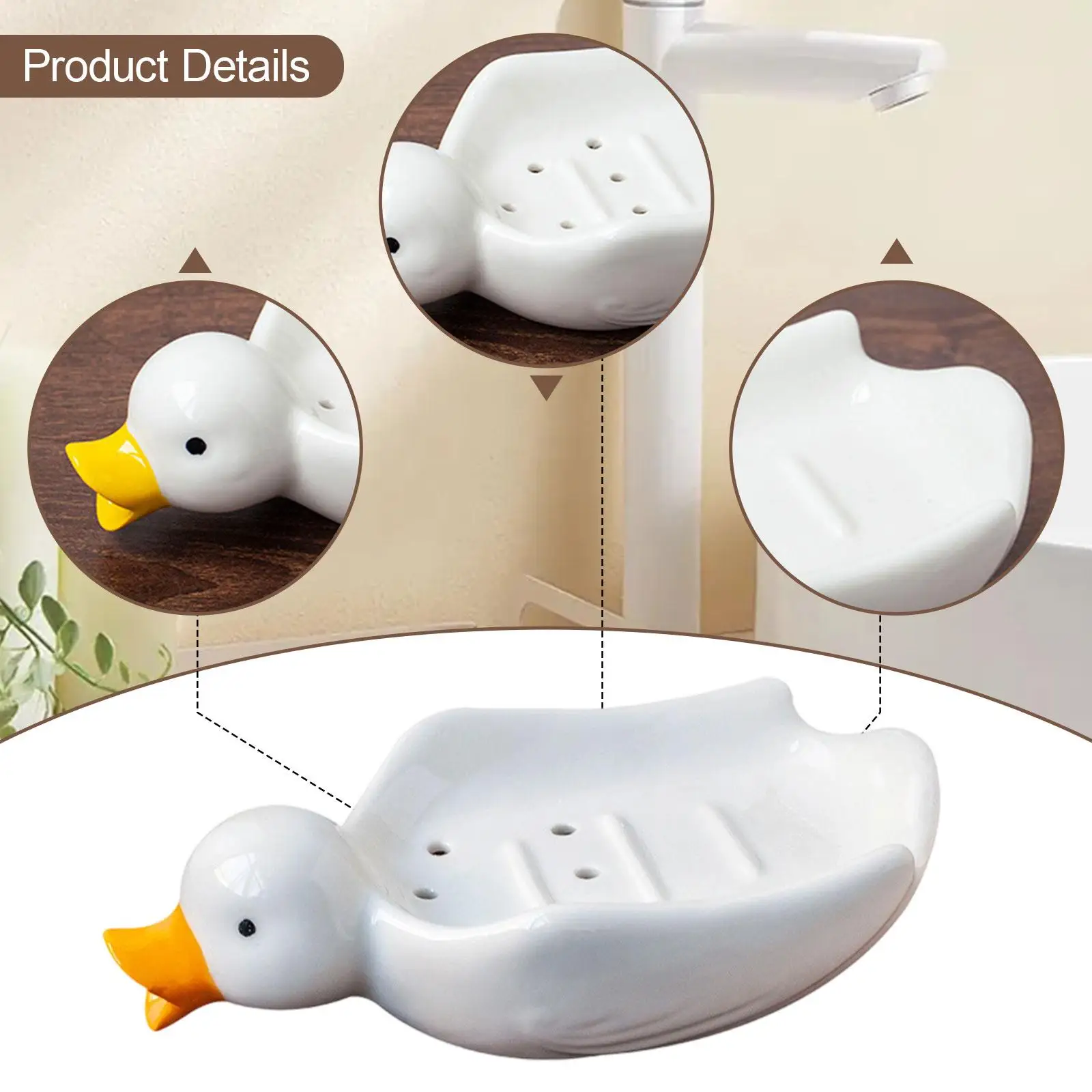 Cute Duck Ceramic Soap Dish Self Draining Bathroom Soap Holder Tray for Bathroom Countertop Decor
Cute Duck Ceramic Soap Dish Self Draining Bathroom Soap Holder Tray for Bathroom Countertop Decor
