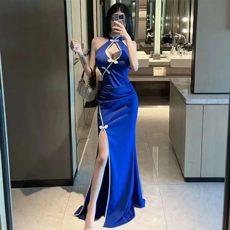 Modern Cheongsam Sexy Young Ladies Retro Chinese Slim Long Qipao Fishtail Oriental Black Blue Red Qipao Plus Size Party Dresses
Modern Cheongsam Sexy Young Ladies Retro Chinese Slim Long Qipao Fishtail Oriental Black Blue Red Qipao Plus Size Party Dresses