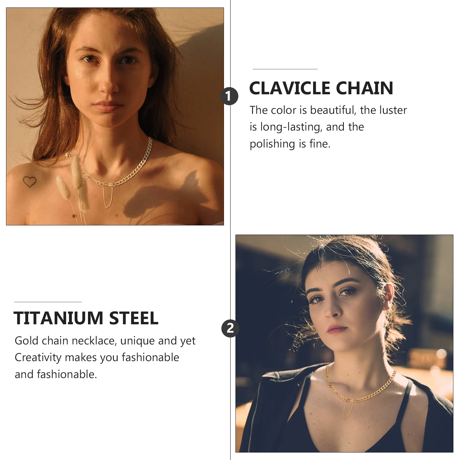 Clavicle Chain Necklace Golden Titanium Steel Sweater Trendy Metal nament Tassel Buckle Adjustable 
Clavicle Chain Necklace Golden Titanium Steel Sweater Trendy Metal nament Tassel Buckle Adjustable