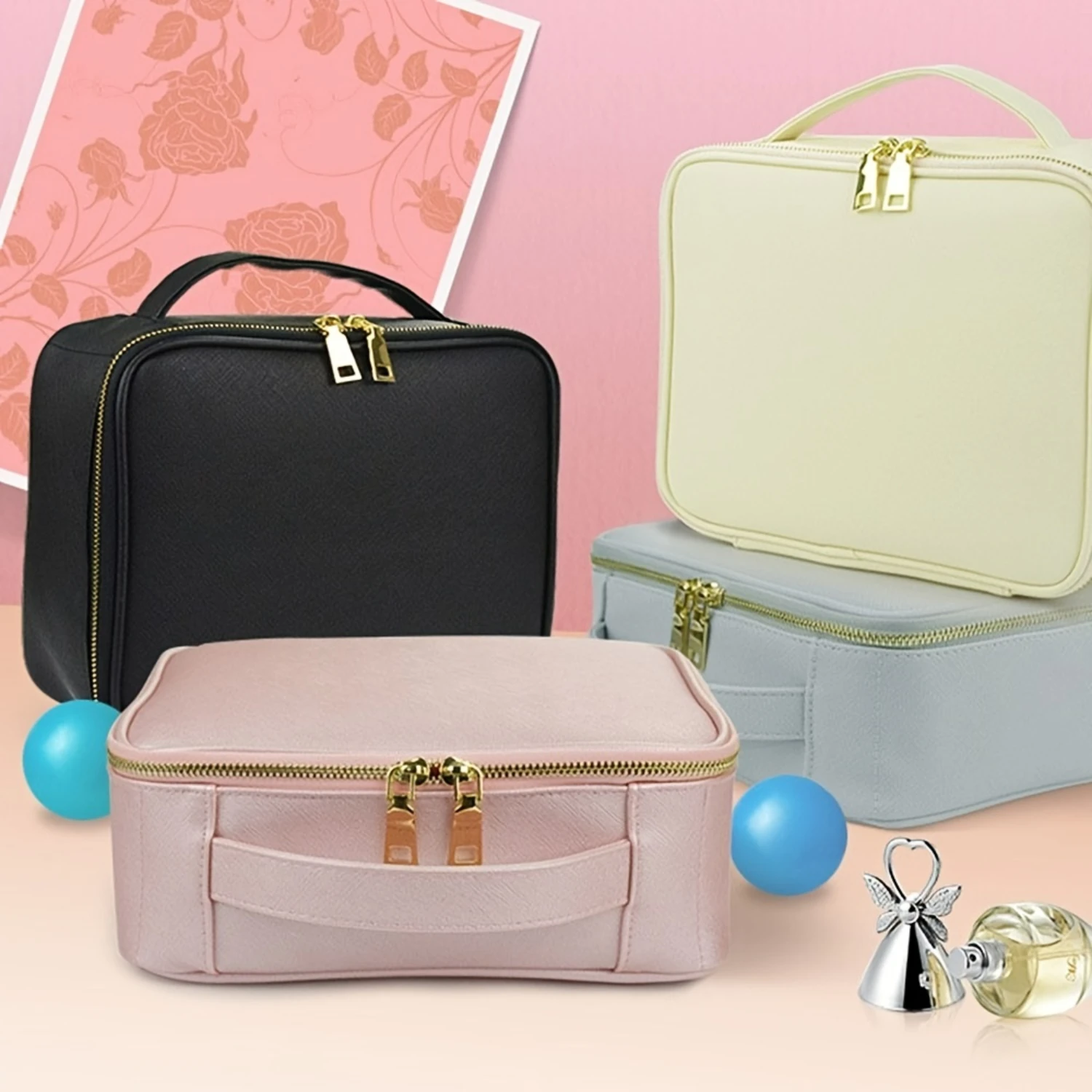 Waterproof Solid Color Portable Cosmetic Bag with Zipper, Multifunctional Makeup Organizer with Handle
Waterproof Solid Color Portable Cosmetic Bag with Zipper, Multifunctional Makeup Organizer with Handle