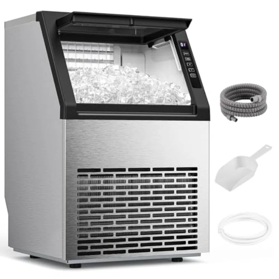 Commercial ice maker for home, bar, restaurant, office, outdoor use; stainless steel; silver; self-cleaning, 80 lbs/24h output,
Commercial ice maker for home, bar, restaurant, office, outdoor use; stainless steel; silver; self-cleaning, 80 lbs/24h output,