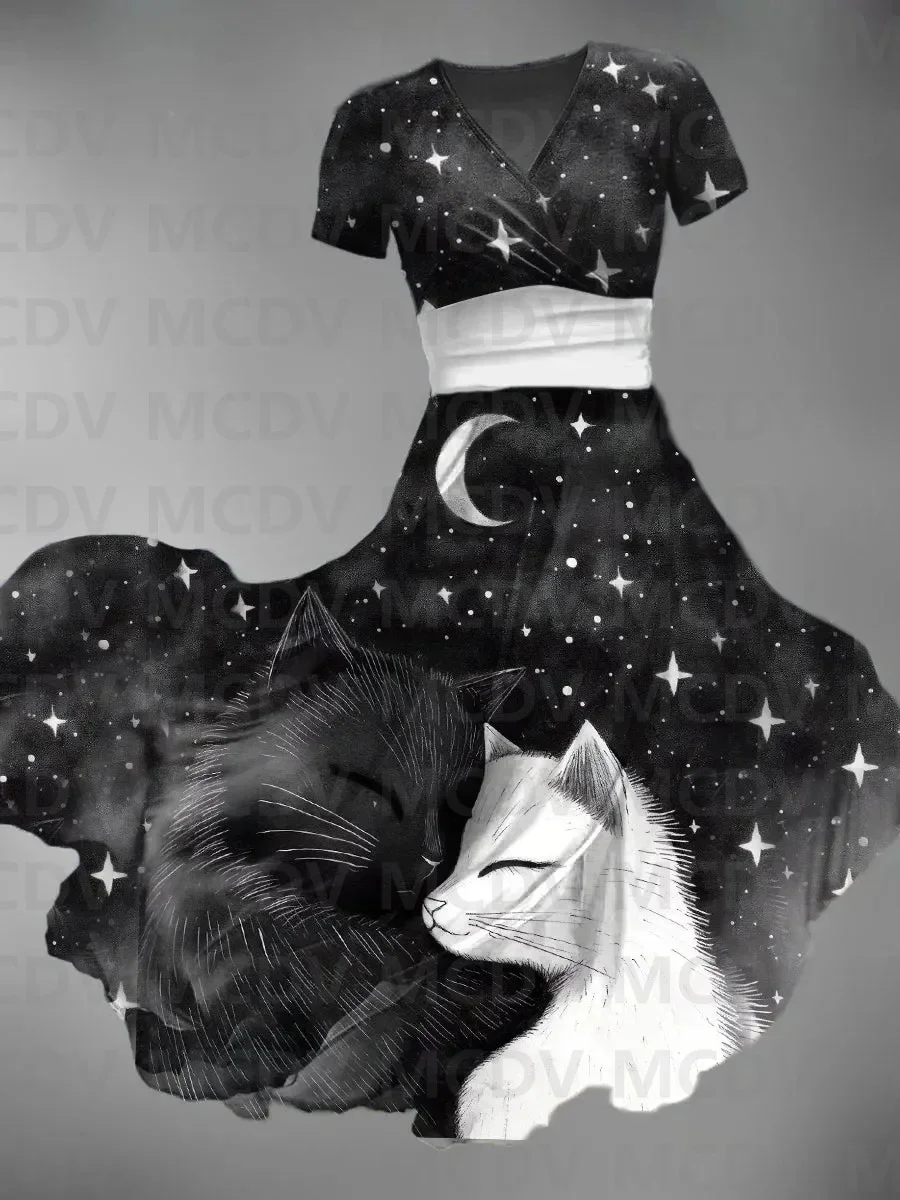 Women's Halloween Cat Print Maxi Dress 3D Printed Sexy V-neck Dress Female Dresses
Women's Halloween Cat Print Maxi Dress 3D Printed Sexy V-neck Dress Female Dresses