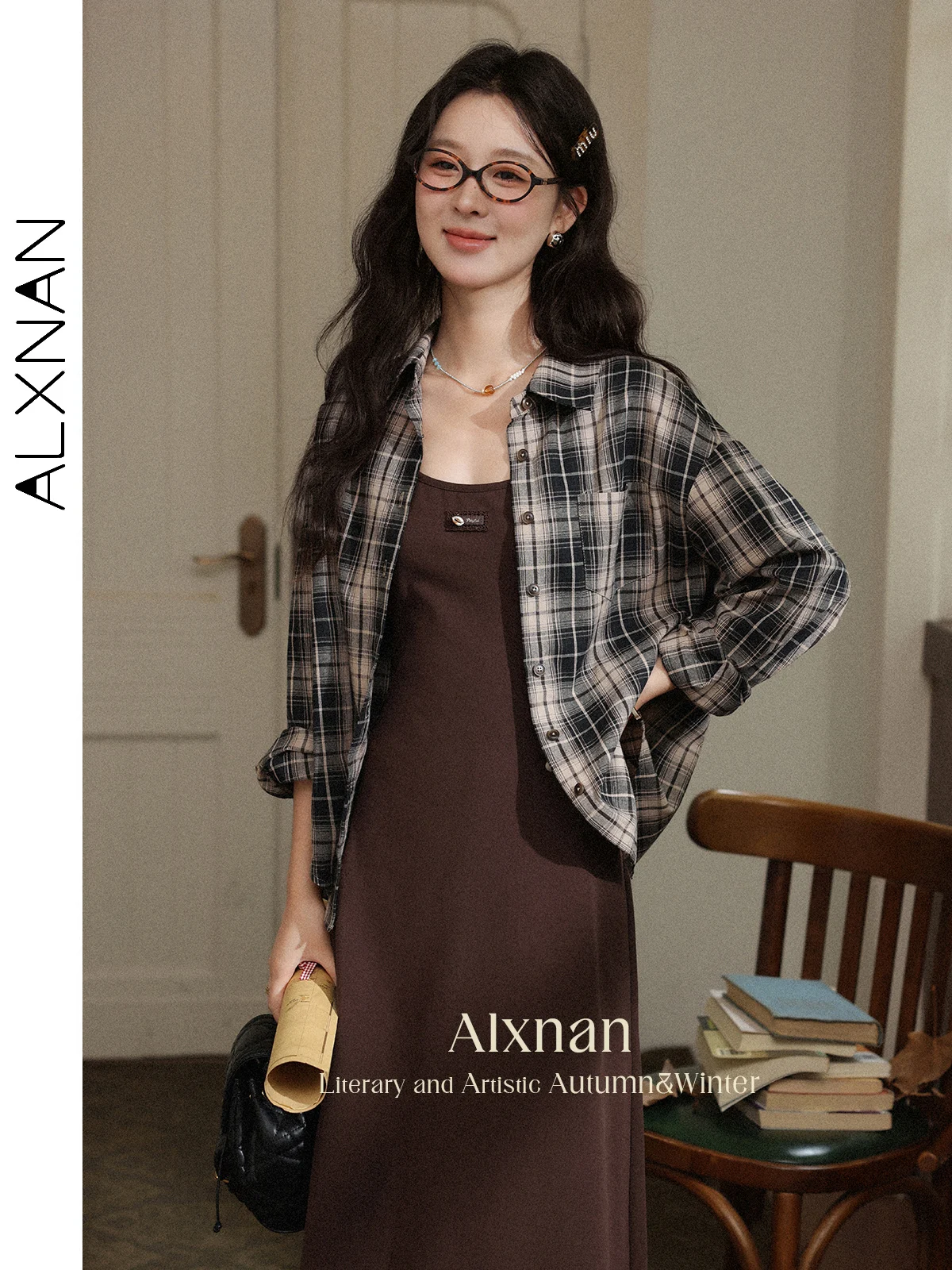 ALXNAN Women's Shirt Vintage Coffee Plaid Shirts Fall Office Lady Blouses Long Sleeve Tops Korean Popular Women's Clothes L56707
ALXNAN Women's Shirt Vintage Coffee Plaid Shirts Fall Office Lady Blouses Long Sleeve Tops Korean Popular Women's Clothes L56707