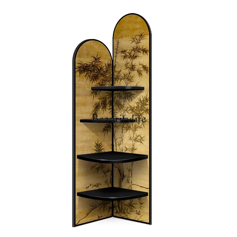 Living room creative corner cabinet shelf retro bookcase bedroom ink bamboo figure floor ornament
Living room creative corner cabinet shelf retro bookcase bedroom ink bamboo figure floor ornament